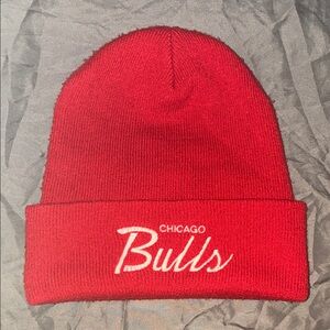 Mitchell & Ness Red Cuffed Beanie with White Script